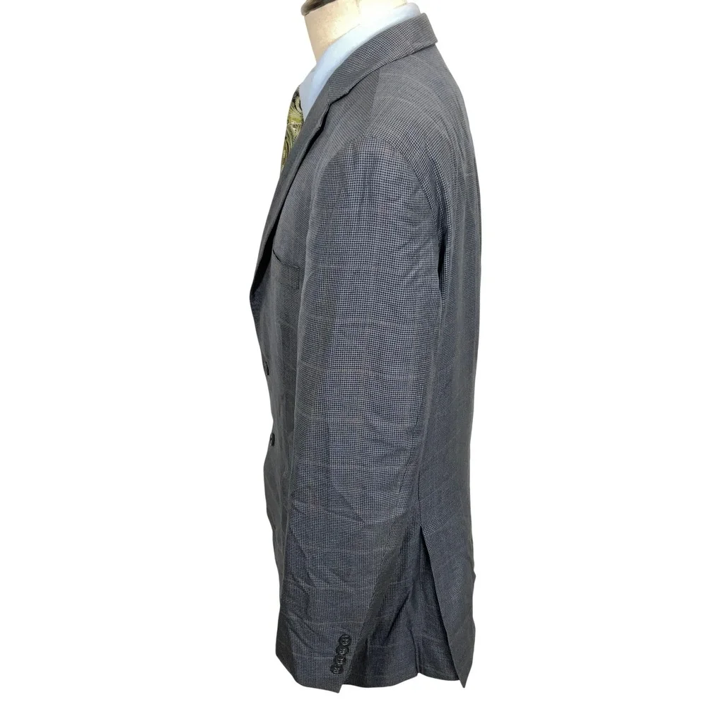 Peter Millar Blazer Mens 42T Gray Houndstooth Plaid Neutral Heritage Wool Silk‎